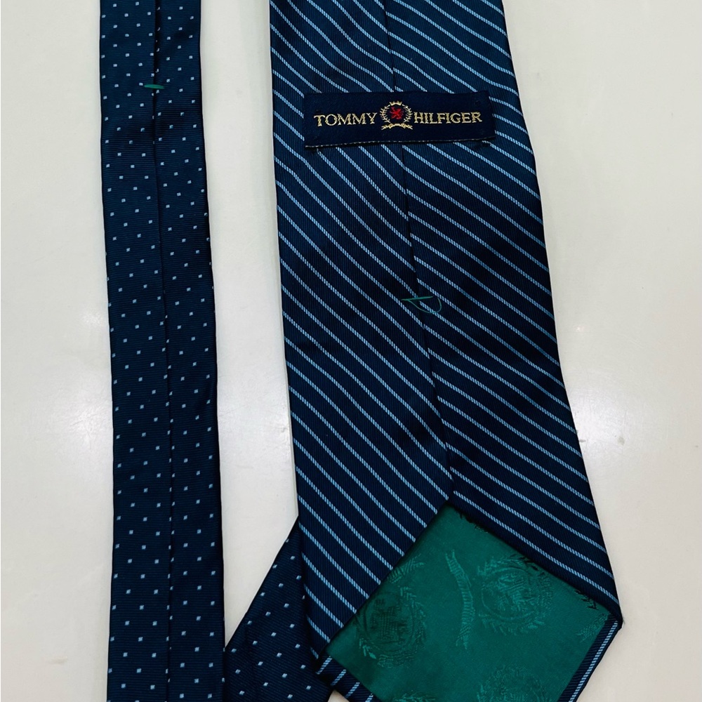 Tommy Hilfiger Navy and Teal Striped Tie